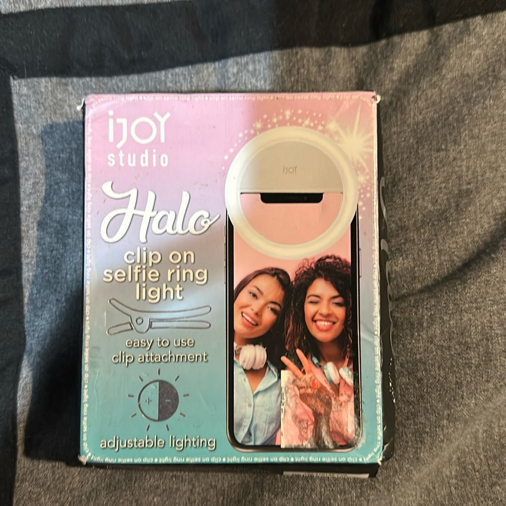iJoy HALO Clip-On Selfie Ring Light - Adjustable Lighting with Charging Cable